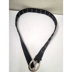 Michael Kors Black Leather Belt With Silver-Tone Buckle Size L